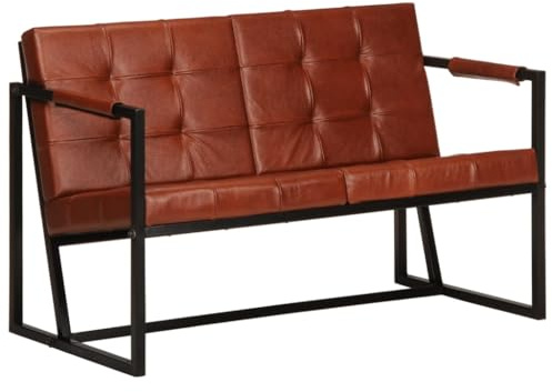 Ordellia 2-sitsig soffa brun av äkta getläder, robust vardagsrumsmöbel med pulverlackerad stålram, bekväm soffa för eleganta interiörer