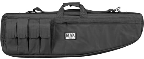 MAX Tactical Gewehrtasche 120 cm – Heavy Duty 600D, extra gepolstert, abschließbar, 4X Magazintaschen, Schultergurt – Waffenfutteral/Airsoft Tasche Langwaffen (Schwarz 100cm)