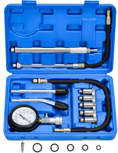 HATANSE 11 stycken kompressionstestare kompressionstestare bensin | med 5 adaptrar M10 M12 M14 M16 M18-adapter, mått 0–20 bar eller 0–300 psi för bil, lastbil, bil, motorcykel