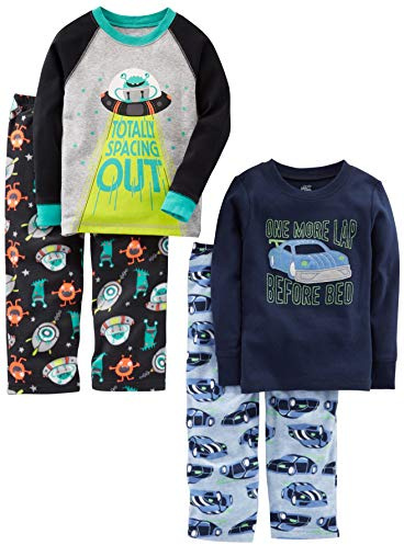 Simple Joys by Carter's Pijama de 4 Piezas (Parte Superior de Algodón y Parte Inferior de Felpa) Niño, Coches/Espacio, 2 años