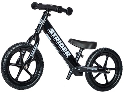 Strider 12” Pro Bike, Black Pearl - No Pedal Balance Bicycle for Kids 1 to 4 Years - Includes Safety Pad, Padded Seat, Mini Grips & Flat-Free Tires - Tool Free