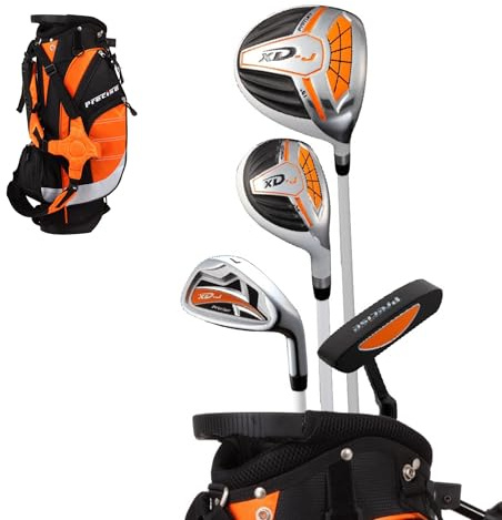 Precise XD-J Kids Golf Clubs Set – Boys’ & Girls’ Junior Golf Set with Lightweight Graphite Shafts, Hybrid, Putter & Stand Bag - Orange Ages 3-5 – Right-Handed