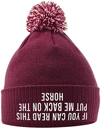 Bonnet à pompon avec inscription « If You Can Read This Put Me Back On The Horse Hat »,Cadeaux d'équitation pour filles,Bonnet d'hiver avec slogan de cheval brodé sur le devant,Marron,taille unique