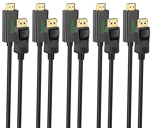 DisplayPort to HDMI Cable 6ft 5-Pack, Display Port (DP) to HDMI Cable 6 feet Adapter for All DisplayPort Laptop/Computer to Monitor/HDTV/Projector with HDMI