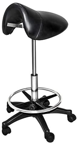 Chromium Professional Rotational Saddle Cutting Stool with High Density Foam Cushions and Steel Frame for Hair Cutting, Styling, and Perming, Black