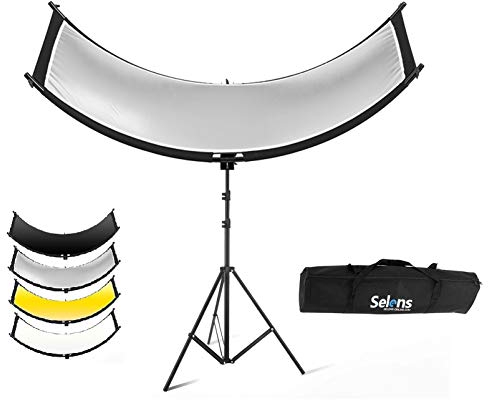 Selens 4 in 1 Porträt Reflektor 60x180cm U Form Gebogener Reflektoren + 200cm Lichtstativ + Einstellbarer Beleuchtungs Diffusor Kit für Fotografie Fotostudio Schwarz/Weiß/Gold/Silber