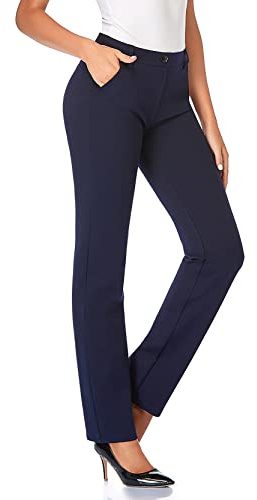 Tapata Donna 71cm/76cm/81cm/87cm Pantaloni Dritti Elasticizzati con Tasche, Tall/Regolare/Pettie per Ufficio Affari Casual Blu Navy Large