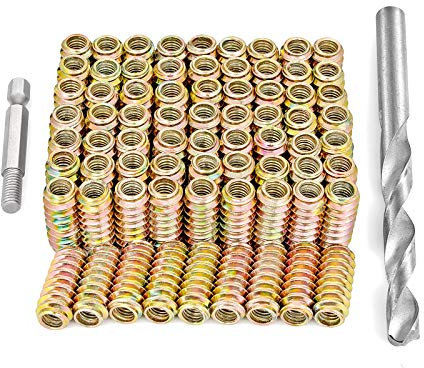 PGMJ 80 piezas de 1/4-20 insertos de tuerca de descarga para muebles de madera sin cabeza tornillo en tuerca roscado conector para muebles de madera surtido (1/4-20 x 25mm-H)