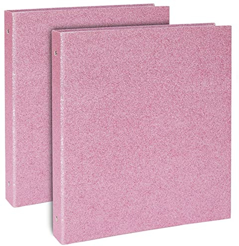 Paper Junkie 3 Ring Binder - Sparkly Pink Glitter Cover with File Folder Pockets - 2-Inch Rings with 350-Sheet Capacity - Portfolio Binder for School Supplies - Pack of 2-11 x 12 in