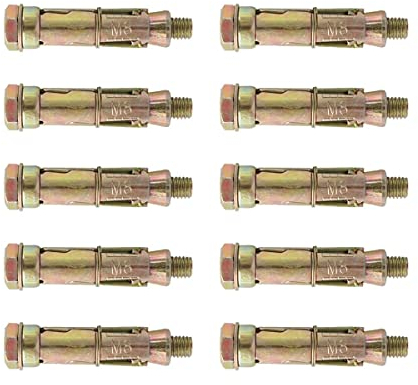 Tengs Tornillo Expansivo 10 Piezas Espirros Anclaje Hexagonal M8 x 60 MM Ancla de Escudo de Trabajo Pesado para Paredes Sólidas y Hormigón, Gold