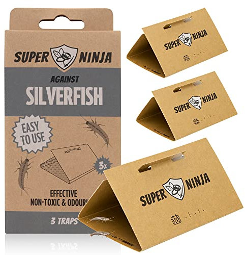Super Ninja Silverfish Trap – 3 Pack, Silverfish Killer with Integrated Attractant, Odourless, Non-Toxic Sticky Traps for Basements, Bathrooms, Kitchens, Works for Up to 3 Months