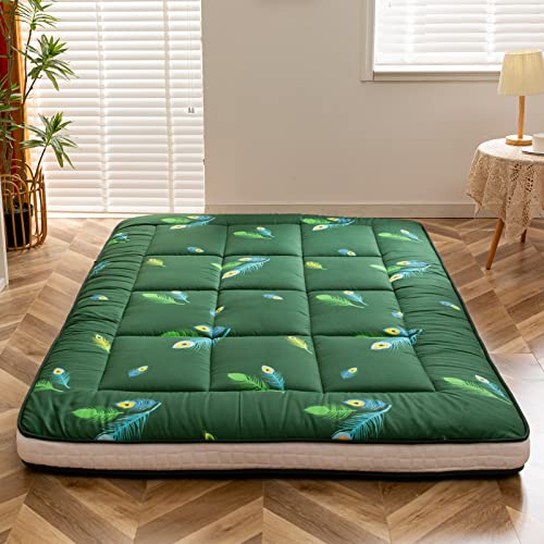MAXYOYO Futon Mattress, Padded Japanese Floor Mattress Quilted Bed Mattress Topper, Extra Thick Folding Sleeping Pad Breathable Floor Lounger Guest Bed for Camping Couch (Peacock, Single)
