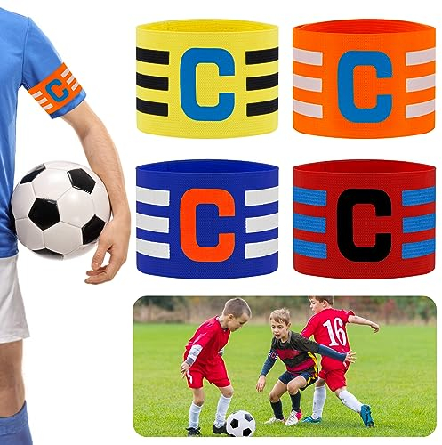 4 Stück Kapitänsbinde Kinder, Kapitänsbinde Fussball, Verstellbare Kapitänsbinde Kinder Fussball, Spielführerbinde Elastic Kapitänsbinde Fussball für Kinder Erwachsene Junior Viele Sportarten