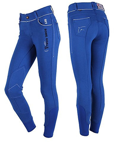 NETPROSHOP Bequeme Kinder Reithose mit Kontrastnähten und Kniebesatz Blau Gr.140 oder 152, Kindergroesse:152, Farbe:Blau