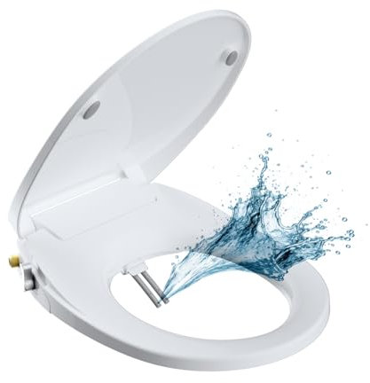 Hibbent Bidet Toilettensitz. Nicht-elektrisch, Dualdüsen zur hygienischen Reinigung des Intimbereichs, geräuschloses Schließen O-Form), OB308weiß