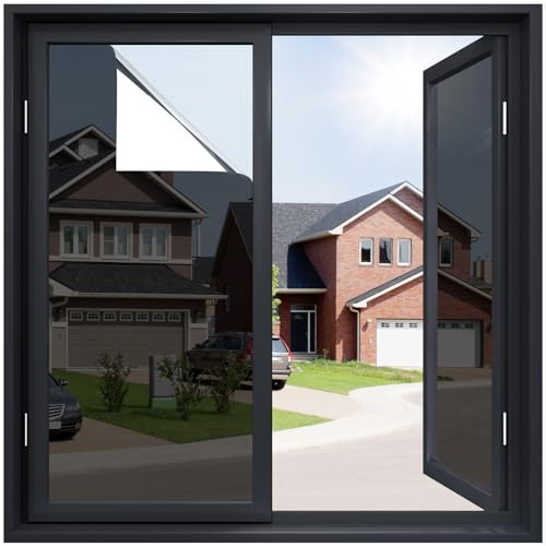 rabbitgoo One Way Window Privacy Film Window Tint for Home, Reflective Mirror Sun Blocking Heat Control UV Protection See Out Not in Office Door Covering, Black Silver, 35.4 in X 6.5 Feet