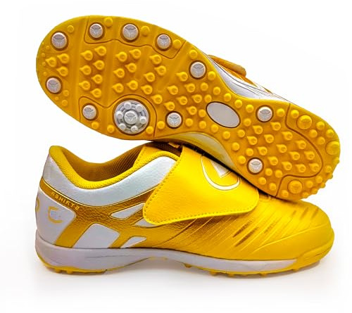 Scarpe da Calcio per Bambino/a Senza Lacci per Erba Sintetica (Giallo Oro Bianco, 31)