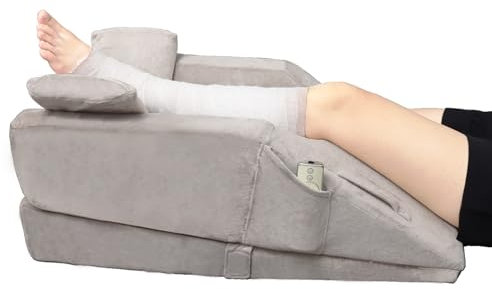 WDBBYL Multifunktionales Beinerhöhungskissen für Knie, Knöchel und Beinerhöhung, höhenverstellbar, U-förmige Rillen-Beinpositionierung, Memory-Schaum, Seitentaschen und Griffe, waschbarer Samtbezug