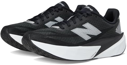 New Balance Women's FuelCell Rebel v5 Running Shoes, Black/White/Silver Metallic, 6/M