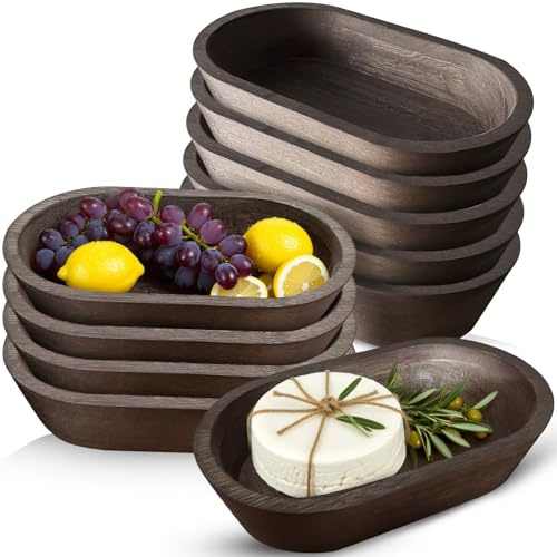 Katieyca 10 PCS Wooden Dough Bowls for Candle Making,8.5 Inch Rustic Dough Bowls Bulk for DIY Crafts Farmhouse Supplies Decoration