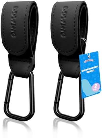 Bdwing 2 Stück Kinderwagen Haken für Taschen Wickeltaschen, Leder Universelles Kinderwagen Zubehör Kinderwagenhaken für Stroller, Kinderwagen, Anhänger, Rollator, Fahrradanhänger(Schwarz)