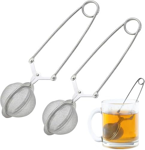 Set di 2 pinze per tè e tè in acciaio inox – infusore per tè sfuso, diametro 4,5 cm forma sferica + pinza da 16 cm (lavabile in lavastoviglie, conforme alla LFGB) – Accessorio da tè di alta qualità