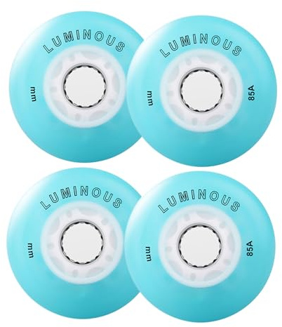 JCXYL EV 4-pack uppgraderingshjul för rullskridskor med lysande mönster, 85A inlineshjul, lysande LED-hjul för inomhusbruk, PU-belysning, skridskohjul,Blue,80mm