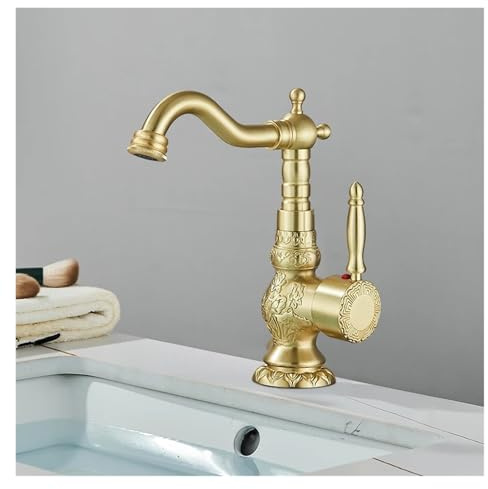 Antique Copper Kitchen Faucet Mixer 360 ° Roterande varm och kall blandningskran (borstat guld)