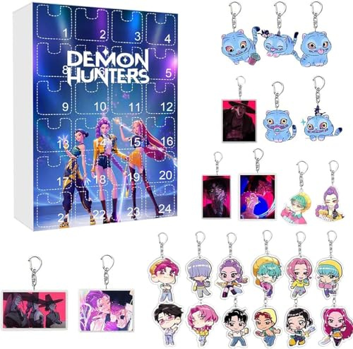 Hunters adventskalender 2025 anime 24 dagar KPOP jul nedräkningskalender nyckelring akrylhänge, julöverraskningspresent till K-pop fans