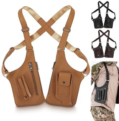 ocalil Double Shoulder Armpit Bag, 2026 New Men Anti-Theft Underarm Wallet Pocket Holster Phone Leisure Double Shoulder Pouch (Light brown)