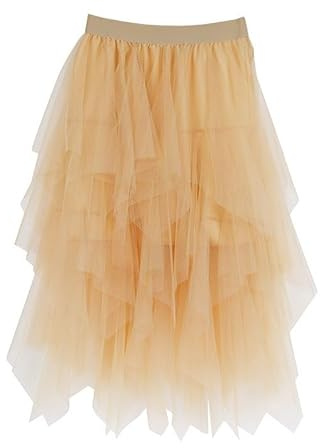 Genérico Faldas Tul para Mujer Falda Larga Tutu Mujer Irregular Bajo La Falda en Capas Carnival Cintura Elástica Casual de Gasa Retro Elegante Clásico Retro para Ballet Prom Party (Rose Gold, M)