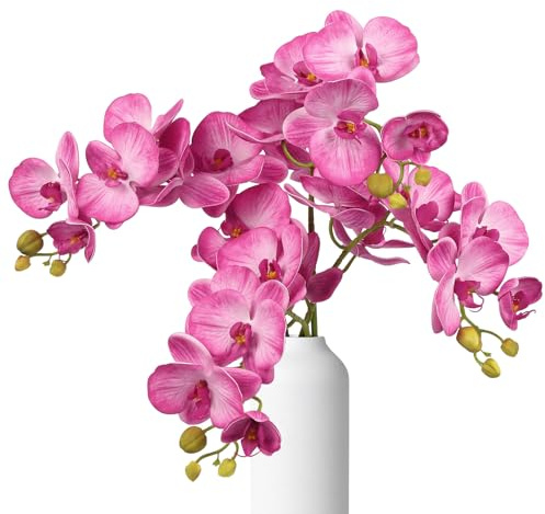 Hupiosy Vintage Pink Orchid Artificial Flowers 29.52 Real Touch Latex Faux Butterfly Pink Phalaenopsis Branches Fake Flower for Home Party Wedding Bridal Shower Decoration