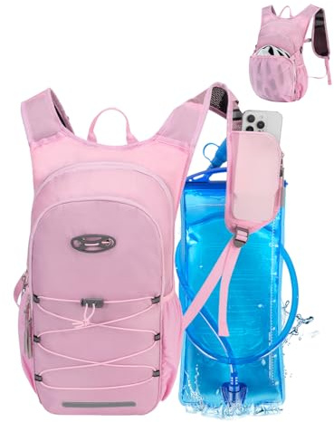 Hydration Backpack with 2L Water Bladder, Water Backpack for Hiking Cycling | Phone Pocket, Helmet Holder, Waterproof Rain Cover, Hydration Pack, Cycling Backpack, Hiking Backpack, Running Backpack