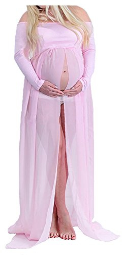 xuanranUK Abiti Eleganti Donne Incinte, Abito in Chiffon Incinta Fotografia Puntelli Fancy Servizio Fotografico per Beach, Vestiti Donne Incinte Gonne fotografiche di maternità (Rosa)