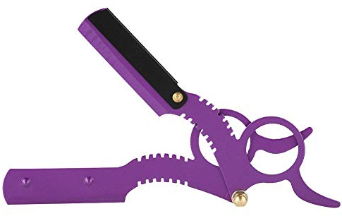 Maquinilla de afeitar recta de peluquero, navaja de afeitar clásica de barbero vintage con cuchillas fáciles Mecanismo de reemplazo Afeitado de barba Navaja de afeitar profesional (Púrpura)