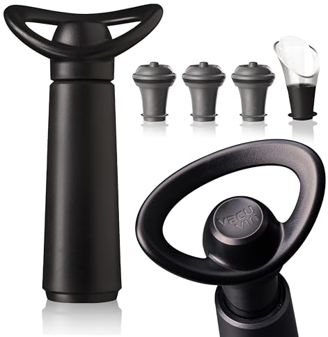 Vacu Vin Wine Saver Concerto Wine Pump with 1 Wine Server/Pourer 3 Stoppers, Gift Set Black