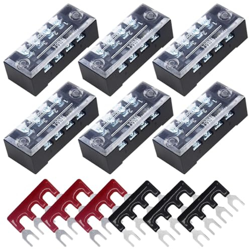 CEEYSEE 12 Pezzi Morsettiera Elettrici Striscia terminale a vite 6 pezzi 4 Position morsettiera a doppia fila 600 V 15 A +6 pezzi 4 Position Con striscia a barriera 400V 15A rossa e nera (YTB1504)