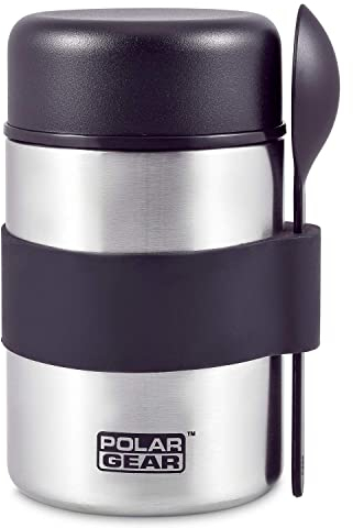 Polar Gear Insulated Food Flasks For Hot Food – Triple Layer Stainless Steel Hot Food Flask With Spoon – Keep Meals & Drinks Hot for 6 Hours & Cold for 6 Hours – Soup Flask For Work, School - Black