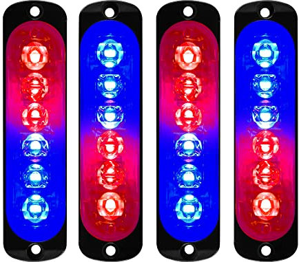 4pcs 12-24V Ultra Sottile Lampeggiante Emergenza Avvertimento Strobo Luci Luce - 6LEDS Flash Warning Light Bar - Auto Moto Truck（rosso+blu）