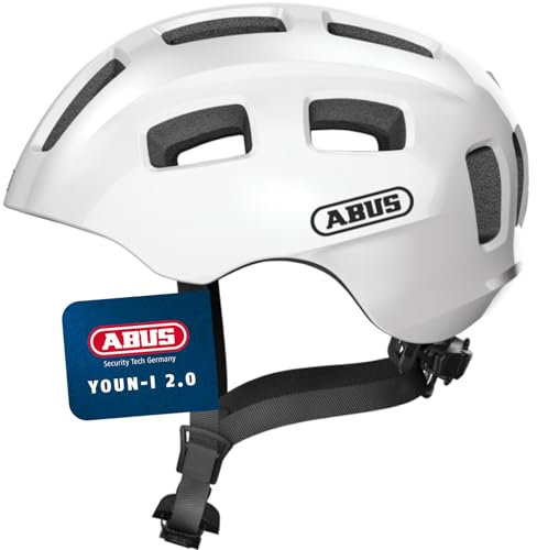 ABUS Fahrradhelm Youn-I 2.0 - mit Licht für Kinder, Jugendliche und junge Erwachsene - für Mädels und Jungs - Weiß, Größe S