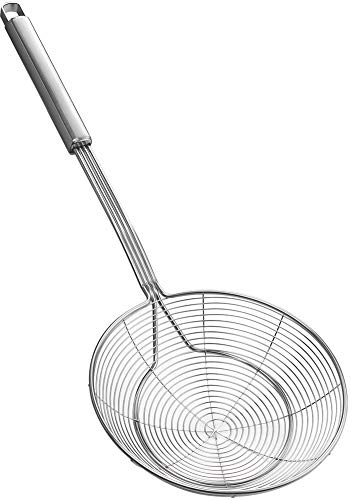 Écumoire en acier inoxydable avec poignée pour frire et servir les aliments, les pâtes, les spaghettis, les nouilles (diamètre : 16 cm ; longueur totale : 41,3 cm)