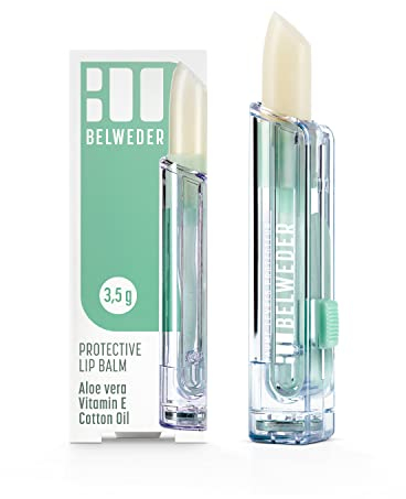 BELWEDER - Schützender Lippenbalsam mit Aloe Vera und Vitamin E und Baumwollsamenöl - Lippenpflege Feuchtigkeit und Regeneration - Transparenter Lippenpflegestift Unisex (1 Stück 3,5g)