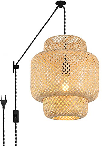 B·LED BARCELONA LED - Lámpara colgante de mimbre Onna con cable y enchufe