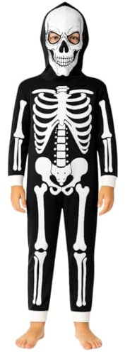 A2Z 4 Kids Girls Boys Skull Skeleton Jumpsuits Pajama - Skeleton Onesie Black White 7-8