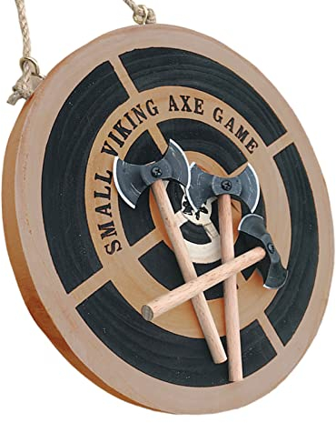 Wurfbeil-Spiel, Wikinger-Axt-Wurfspiel-Set mit Holzziel und 3 kleinen Beilen, Wurfaxt-Spiel für drinnen und draußen, geeignet für Freundestreffen, Büro, Bar