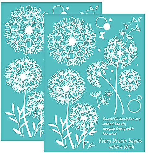 OLYCRAFT 2 stencil autoadesivi per serigrafia a rete, motivo dente di leone, farfalla, per dipingere su legno, fai da te, magliette, tessuto, 14 x 19,5 cm