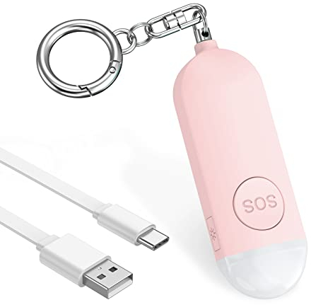Persönlicher Alarm, Taschenalarm Schlüsselanhänger 130 dB Panikalarm Selbstverteidigungsalarm mit LED-Lampe für Frauen Kinder Mädchen Ältere Menschen Rosa