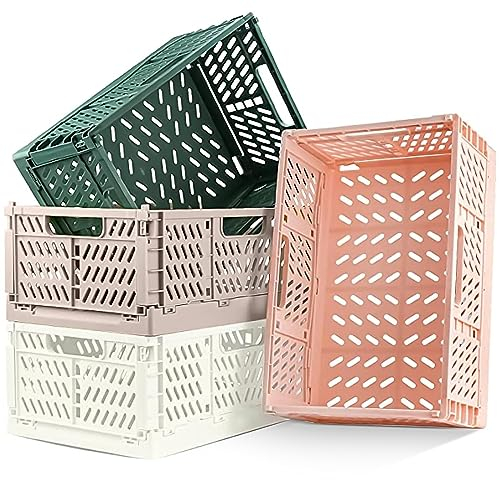 4Pcs Klappkiste, Kunststoff Stabile Klappboxen, 42 x 28 x 16cm Faltbare Aufbewahrungskorb, Stapelbar Klappkisten Set für Lagerung Küche, Schlafzimmer, Arbeitszimmer, Büro, Garten (Grau+Dunkelgrün)