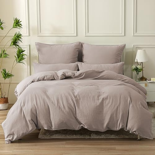 SOULFUL Doppelte Muslin Bettwäsche 135x200 4 Teilig Baumwolle, Bettwäsche-Sets 2er Set Bettbezug mit 2 Kissenbezüge 80x80 cm, ÖKO-TEX Bettwäsche Champagner Rosa mit Reißverschluss