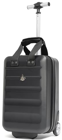 Aerolite 40x20x25cm Ryanair Maximum Untersitz Leichtes Hartschalen Handgepäckkoffer Reisekoffer Koffer Handgepäck 40x20x25 mit 2 Rädern und TSA-Zugelassenem Schloss, Schwarz